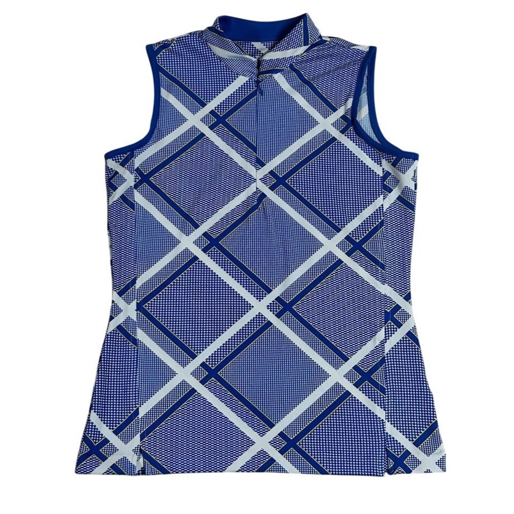 Tail Womens Sleeveless Golf Polo Top Blue White Plaid Mock Neck Zip S